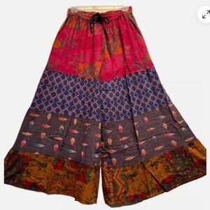 Nwt SACRED THREADS boho hippie gypsy rayon wide leg tiered PANTS L